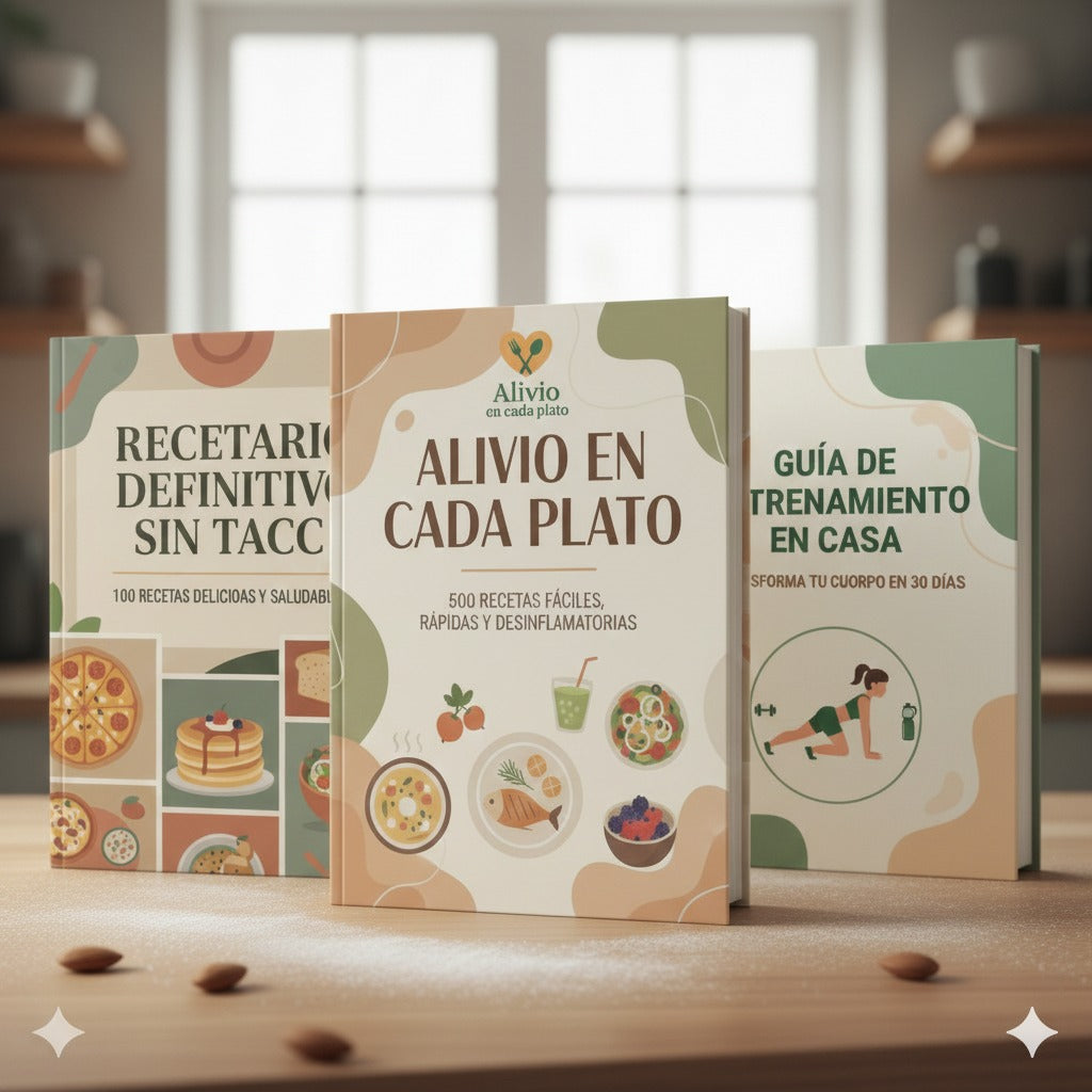 Pack Alivio Edición Completa - 3 E-books + 500 Recetas Saludables + Guía entrenamiento + 15 Bonos Exclusivos🎁