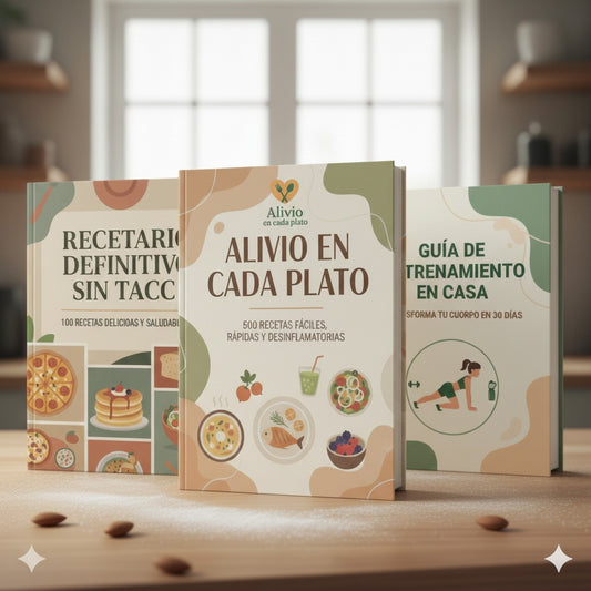 Pack Alivio Edición Completa - 3 E-books + 500 Recetas Saludables + Guía entrenamiento + 15 Bonos Exclusivos🎁