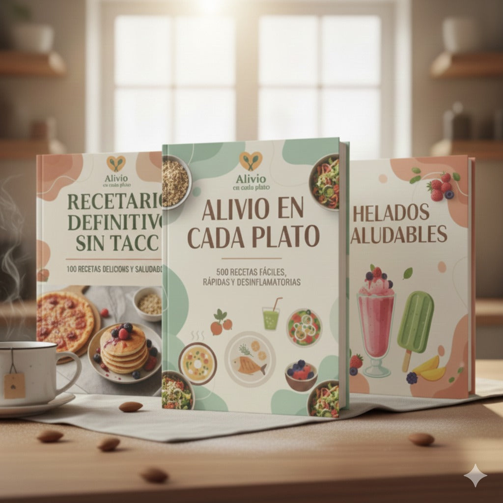 Pack Alivio Edición Completa - 3 E-books + 500 Recetas Saludables + Helados Saludables + 15 Bonos Exclusivos🎁