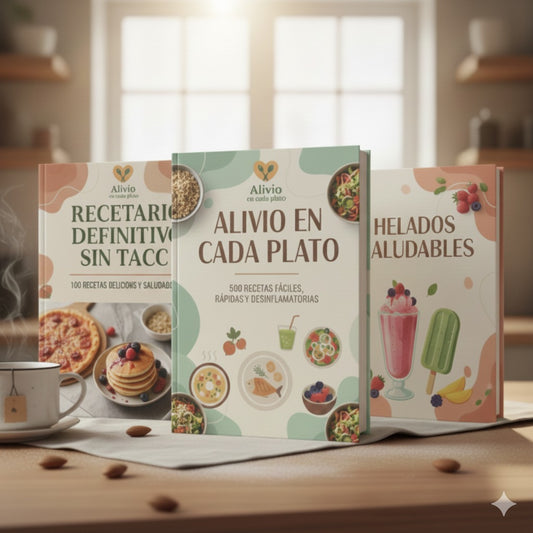 Pack Alivio Edición Completa - 3 E-books + 500 Recetas Saludables + Helados Saludables + 15 Bonos Exclusivos🎁